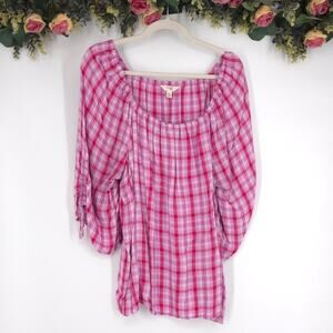 Terra & Sky Pink Plaid Plus Size Top Size 1X